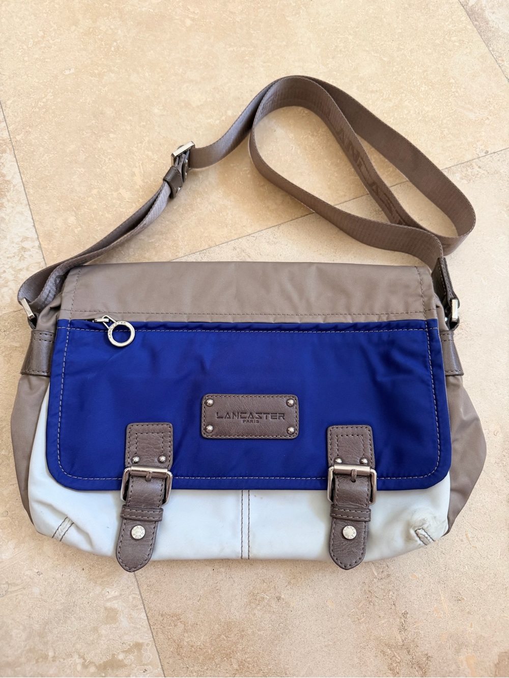 Blue and Taupe Messenger Bag
